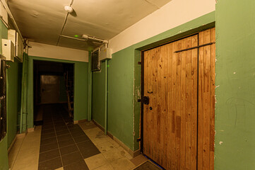 Russia, Moscow- April 10, 2020: interior public place, house entrance. doors, walls, staircase corridors