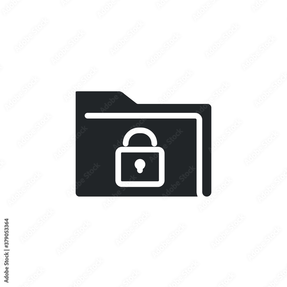 Poster protect documents or unlock folder glyph icon. folder padlock sign, secure encryption data, block fi