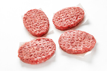  Raw minced homemade cutlets, on the white background