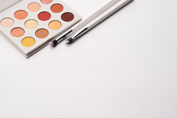 professional eyeshadow on isolated background and makeup brushes cosmetics fashion