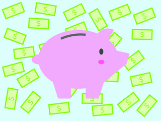 豚の貯金箱と$マーク　ベクター