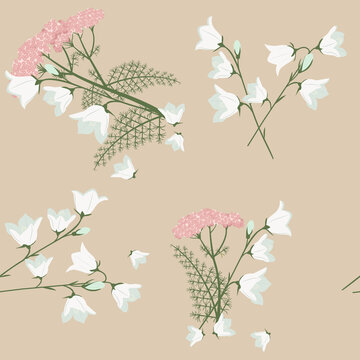 A seamless pattern with field bells and a milfoil