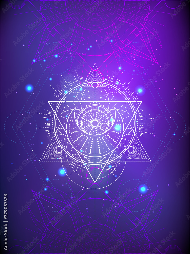 Canvas Prints vector illustration of sacred geometry symbol on abstract background. image in purple color.