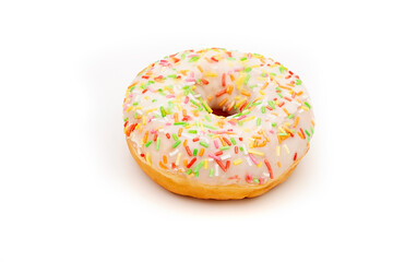 freshly baked strawberry donut isolated on white