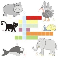 crossword, winter, vector illustration of animals