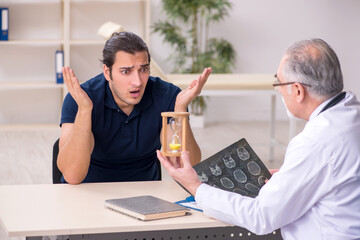 Fototapeta premium Male patient visiting doctor radiologist in time management conc