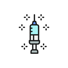 Syringe with medicine, vaccine, injection flat color line icon.