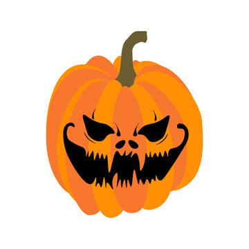 Halloween spooky face orange pumpkin vector illustration