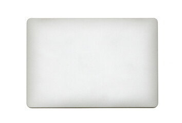 Top view of closed laptop computer on white background. Copy space with isolate view.