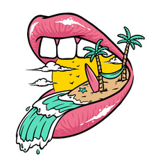 Beach in my mouth illustration