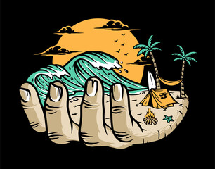 Beach on your hands illustration