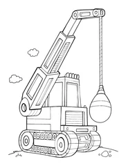Gordijnen Cute Construction Vehicle Vector Illustration Coloring Page Art © Blue Foliage