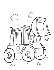 Wall murals Cartoon draw Construction Loader and Truck Coloring Book Page Vector Illustration Art