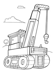 Fototapete Karikaturzeichnung big crane construction vehicle coloring book page vector illustration art