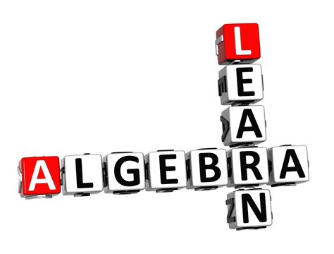 Algebra Learn. White and Red 3D Crossword Puzzle.
