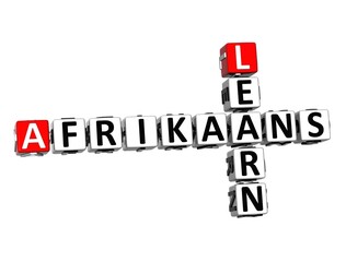 Africaans Speak Learn. White and Red 3D Crossword Puzzle.