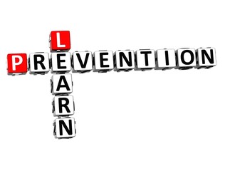 Learn Prevention. White and Red 3D Crossword Puzzle.