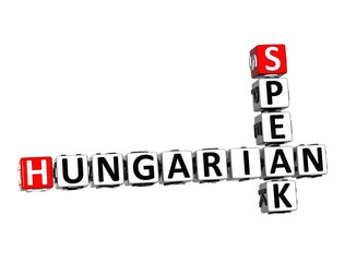 Hungarian Speak Learn. White and Red 3D Crossword Puzzle.