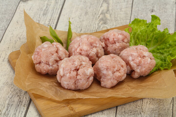Homemade raw pork minced meatball for cooking