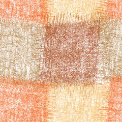 Seamless checkered pattern with grunge striped weave square elements in brown, orange, beige colors