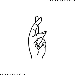 Two crossed fingers gesture woman hand vector icon in outline