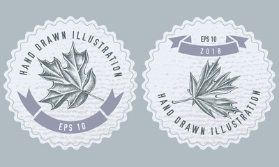 Monochrome labels design with illustration of maple