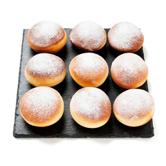Fresh Berliner Doughnuts isolated on white background.