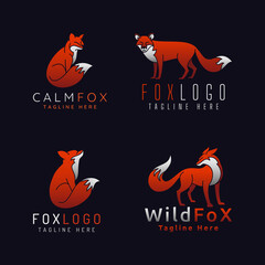 Fox Logos with 4 Style art concept on Dark Background