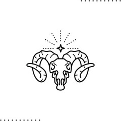 ram skull with horns vector icon in outline