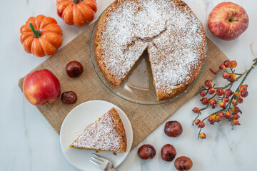 sweet home made apple pumpkin pie with almonds