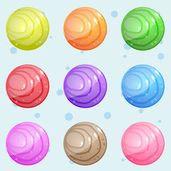 Circular stone with a wave pattern that is bright and shiny for puzzle game. Vector illustration.