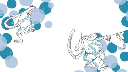 鳥獣戯画をモチーフにデザインした和風の背景素材