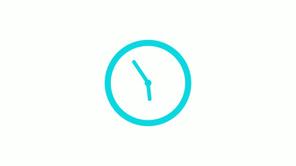 New cyan color circle 12 hours clock icon on white background,clock icon