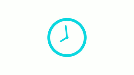 Amazing circle cyan color 12 hours clock icon on white background,circle clock icon without trick