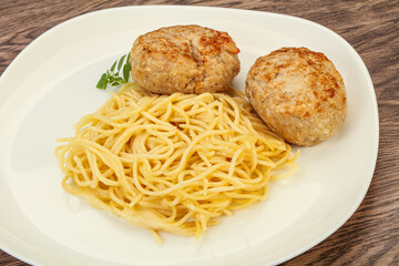 Spaghetti with homemade chicken cutlet
