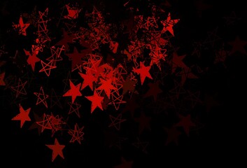 Dark Red vector template with ice snowflakes, stars.