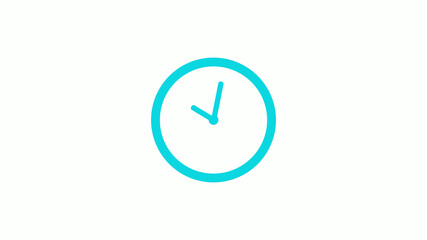 Amazing circle cyan color 12 hours clock icon on white background,circle clock icon without trick