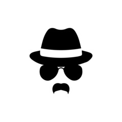 man with hat and sunglasses and moustache vector illustration black white design