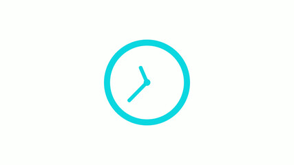 Amazing circle cyan color 12 hours clock icon on white background,circle clock icon without trick