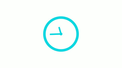 Amazing circle cyan color 12 hours clock icon on white background,circle clock icon without trick