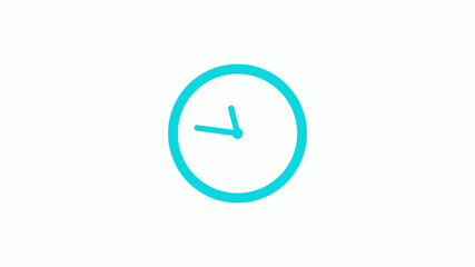 Amazing circle cyan color 12 hours clock icon on white background,circle clock icon without trick