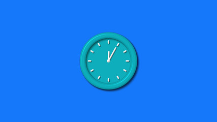 New cyan color 3d wall clock isolated on blue background,12 hours clock isolated