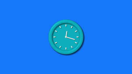 New cyan color 3d wall clock isolated on blue background,12 hours clock isolated