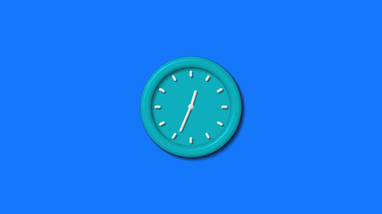 New cyan color 3d wall clock isolated on blue background,12 hours clock isolated