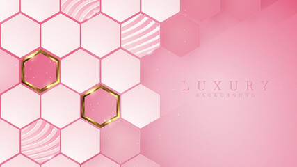Luxury golden line background pink shades in 3d abstract style. Illustration from vector about modern template deluxe design.