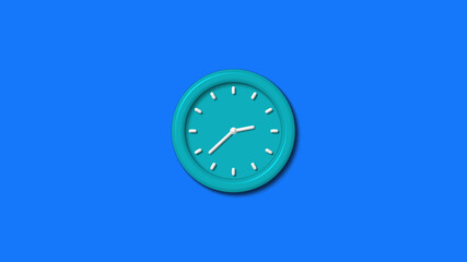 New cyan color 3d wall clock isolated on blue background,wall clock