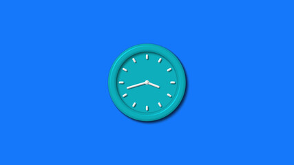 New cyan color 3d wall clock isolated on blue background,wall clock