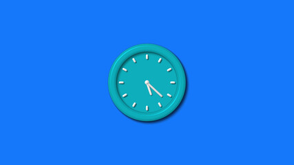 New cyan color 3d wall clock isolated on blue background,3d wall clock