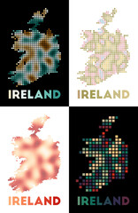 Fototapeta premium Ireland map. Collection of maps of Ireland in dotted style. Borders of the country filled with rectangles for your design. Vector illustration.
