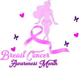 Obraz na płótnie Canvas Vector Breast Cancer Awareness Calligraphy Poster Design. Stroke Pink Ribbon. October is Cancer Awareness Month. 